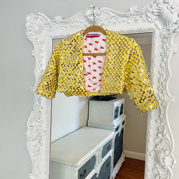 SALE New York Couture One of a Kind Yellow SEQUIN Crop Top Jacket - Picture 5 of 8